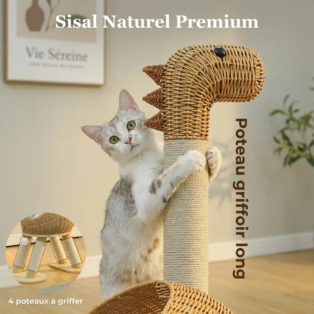 L'Odyssée – Arbre à Chat Design Sculptural en Rotin Naturel & Bois (116 cm)