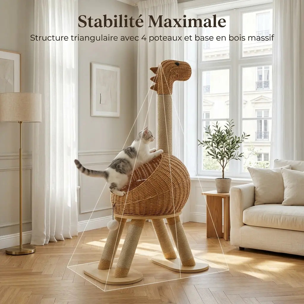 L'Odyssée – Arbre à Chat Design Sculptural en Rotin Naturel & Bois (116 cm)