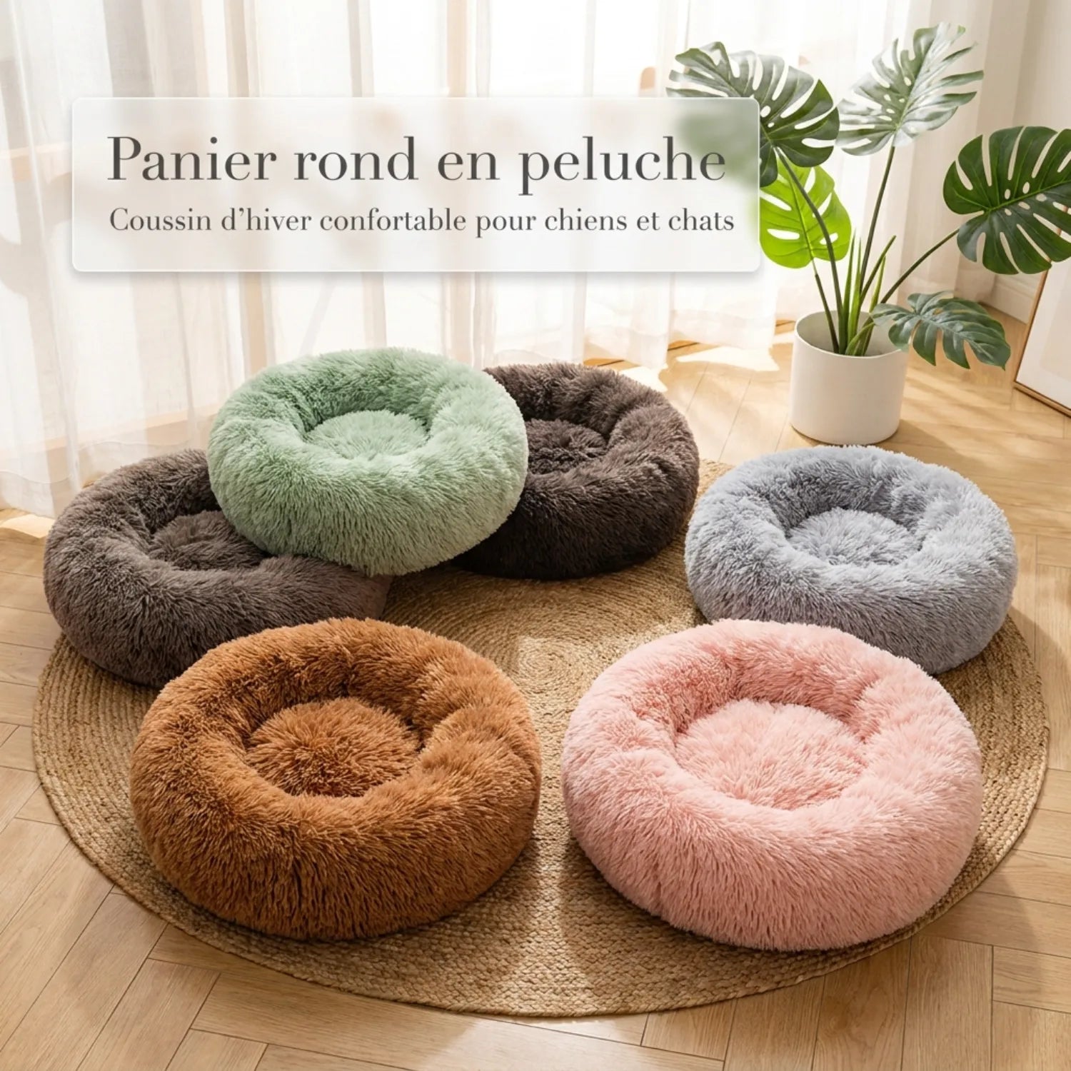 Le Dôme Apaisant – Coussin Panier Rond en Peluche Longue