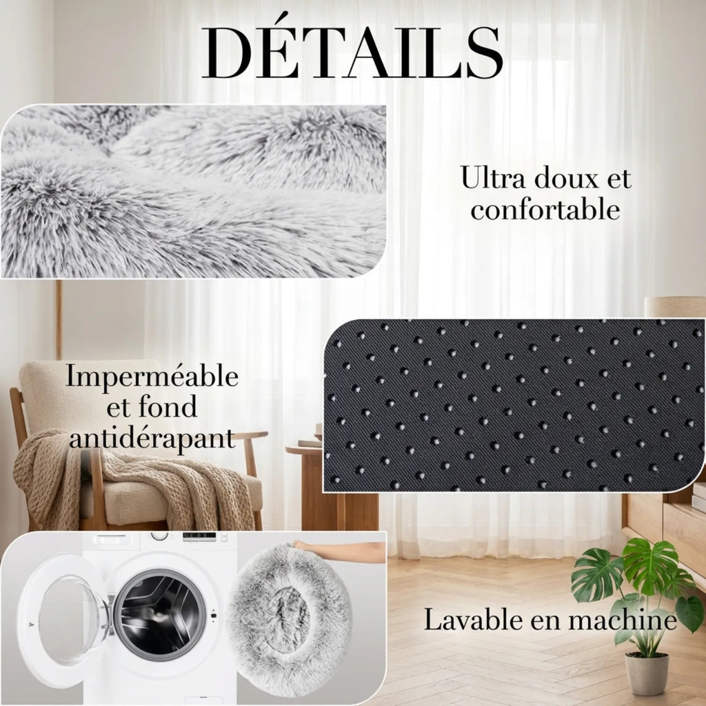 Le Dôme Apaisant – Coussin Panier Rond en Peluche Longue