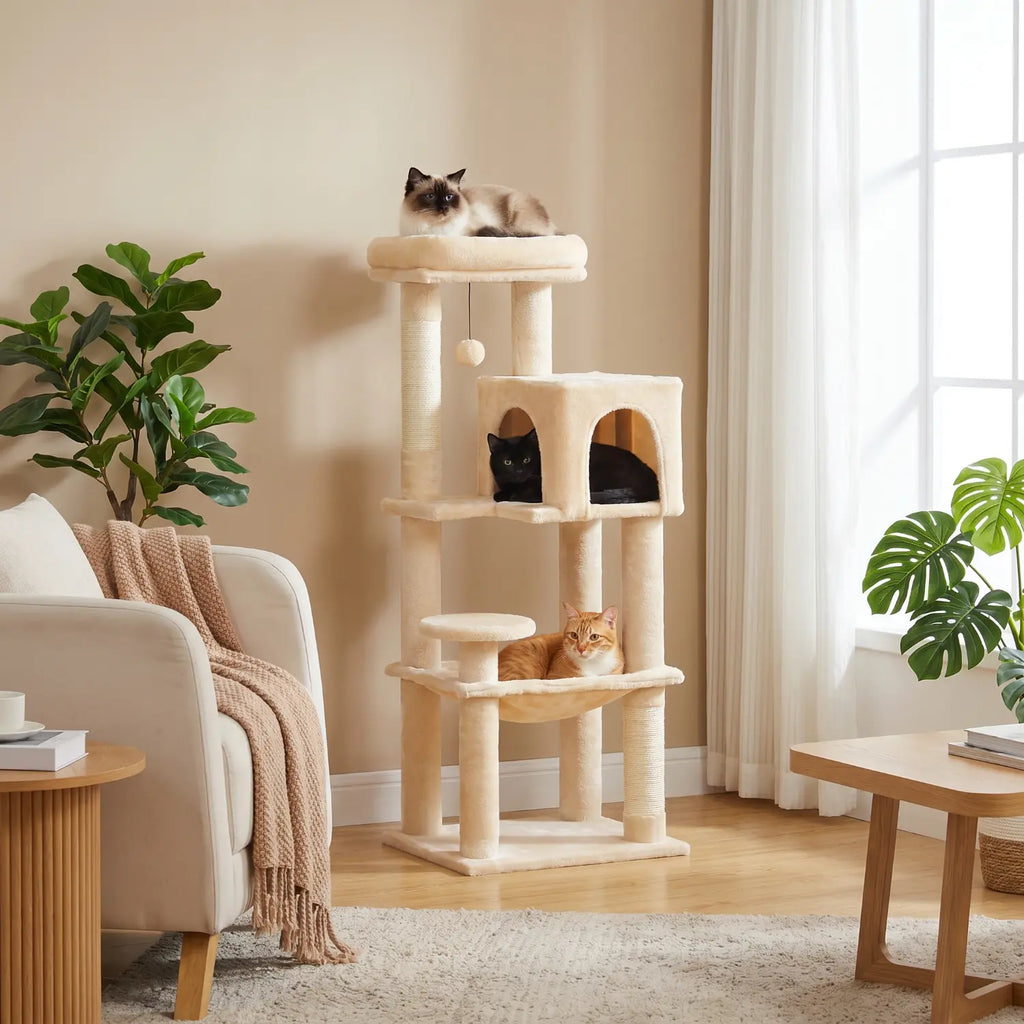 La Résidence de Gatsby – Arbre à Chat Maine Coon avec Niche, Hamac et Perchoir Panoramique (113 cm)