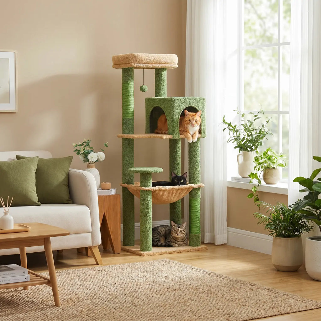 La Résidence de Gatsby – Arbre à Chat Maine Coon avec Niche, Hamac et Perchoir Panoramique (113 cm)