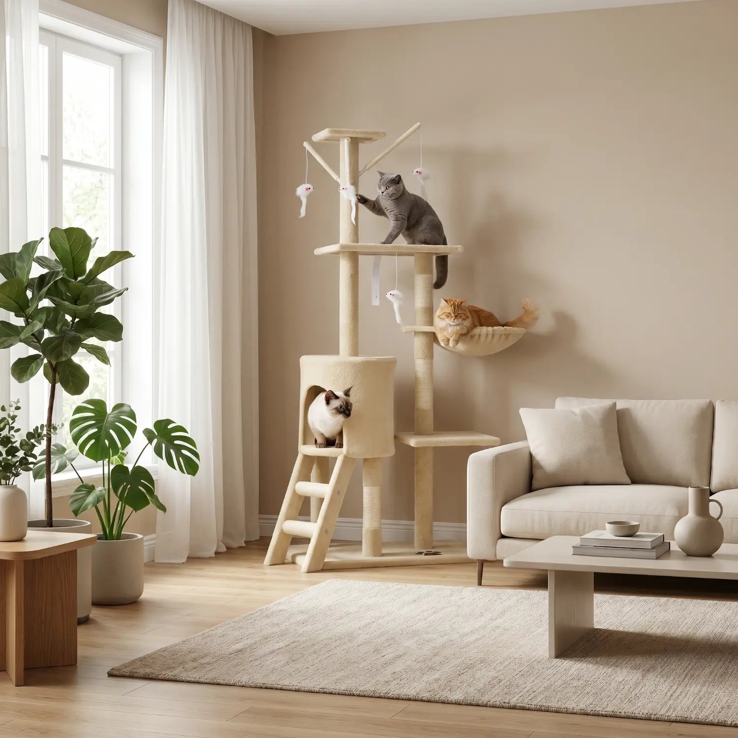 Le Château de Louna – Arbre à Chat XXL avec Niche, Hamac, Échelle et Plateformes Panoramiques