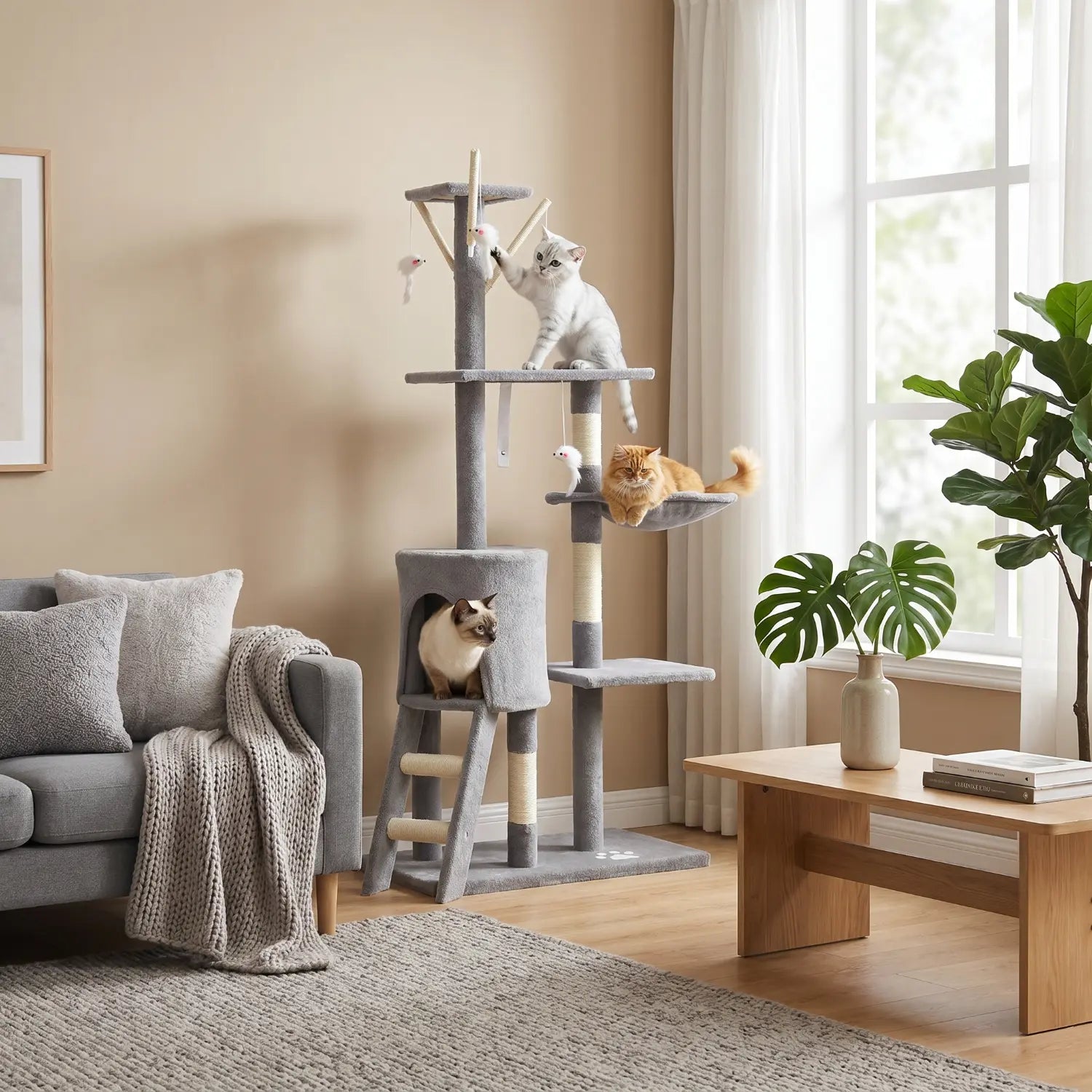Le Château de Louna – Arbre à Chat XXL avec Niche, Hamac, Échelle et Plateformes Panoramiques