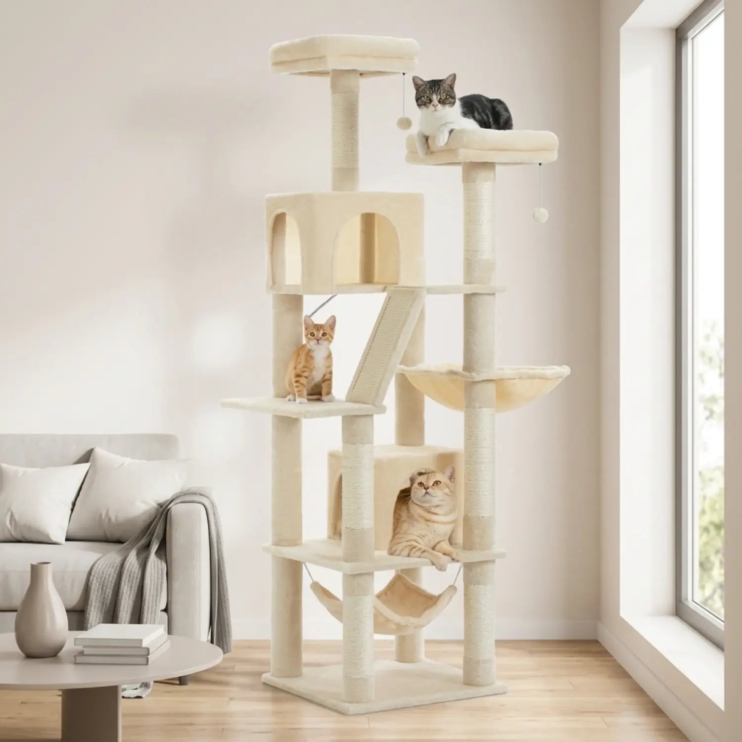 Le Duplex – Arbre à Chat XXL & Confort Lavable (180 cm)
