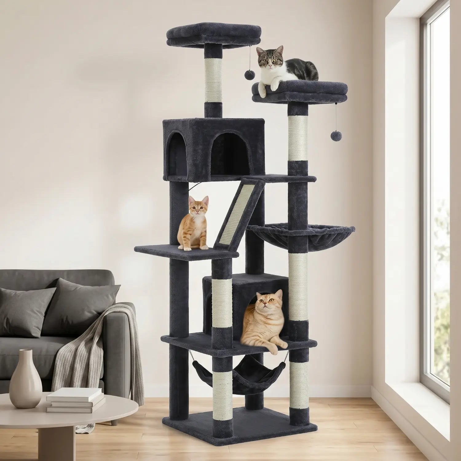 Le Duplex – Arbre à Chat XXL & Confort Lavable (180 cm)