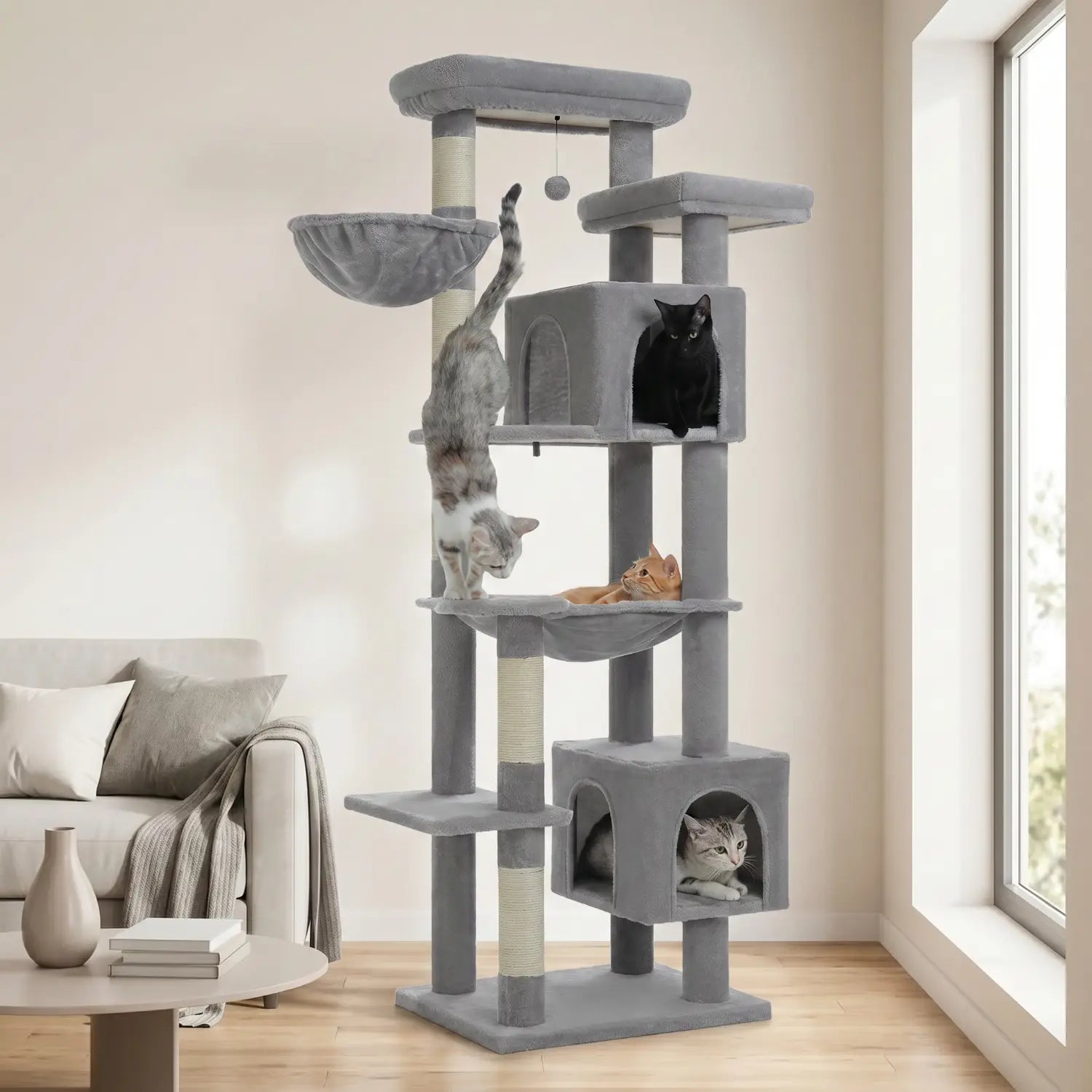 Le Duplex – Arbre à Chat XXL & Confort Lavable (180 cm)
