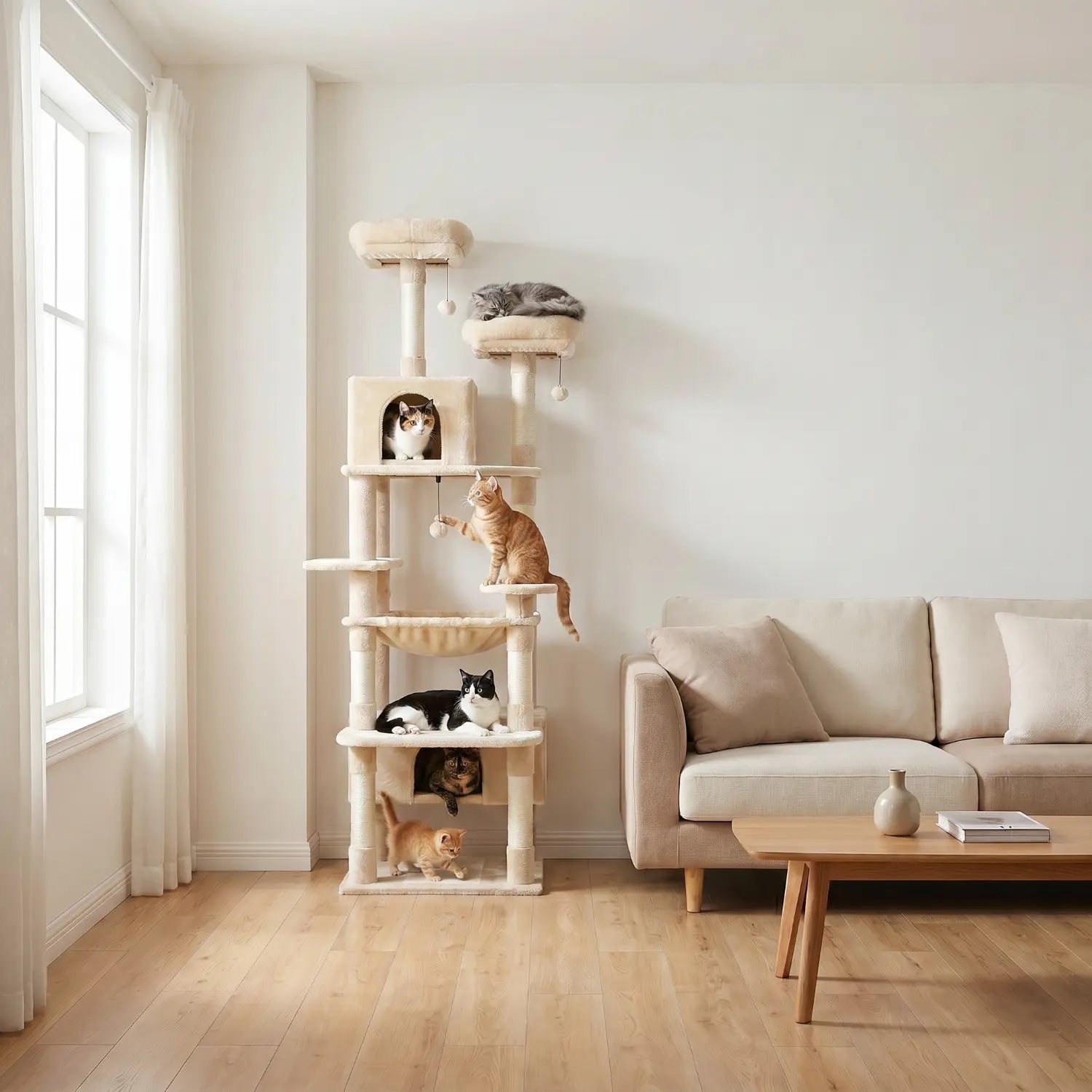 Le Duplex – Arbre à Chat XXL & Confort Lavable (180 cm)