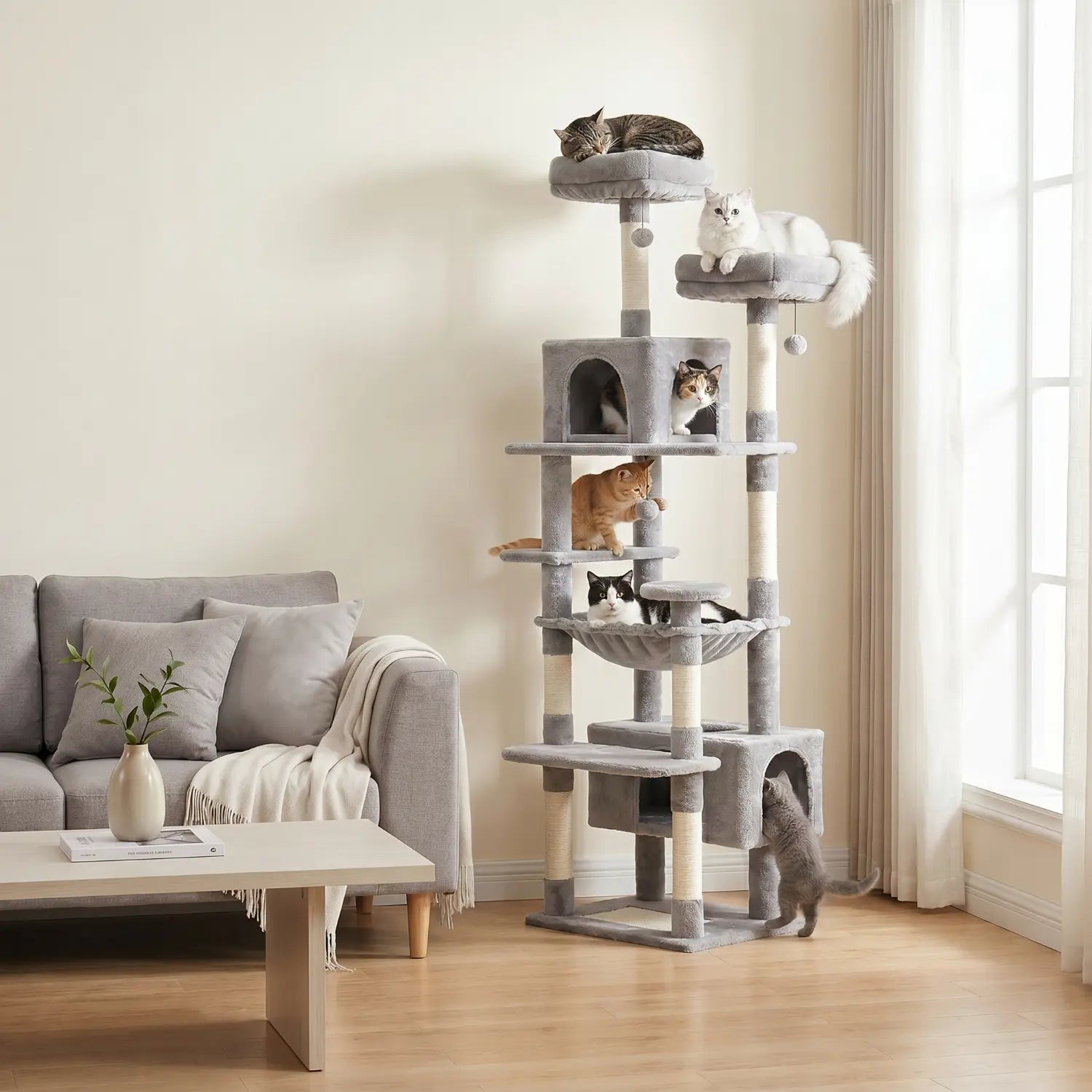 Le Duplex – Arbre à Chat XXL & Confort Lavable (180 cm)