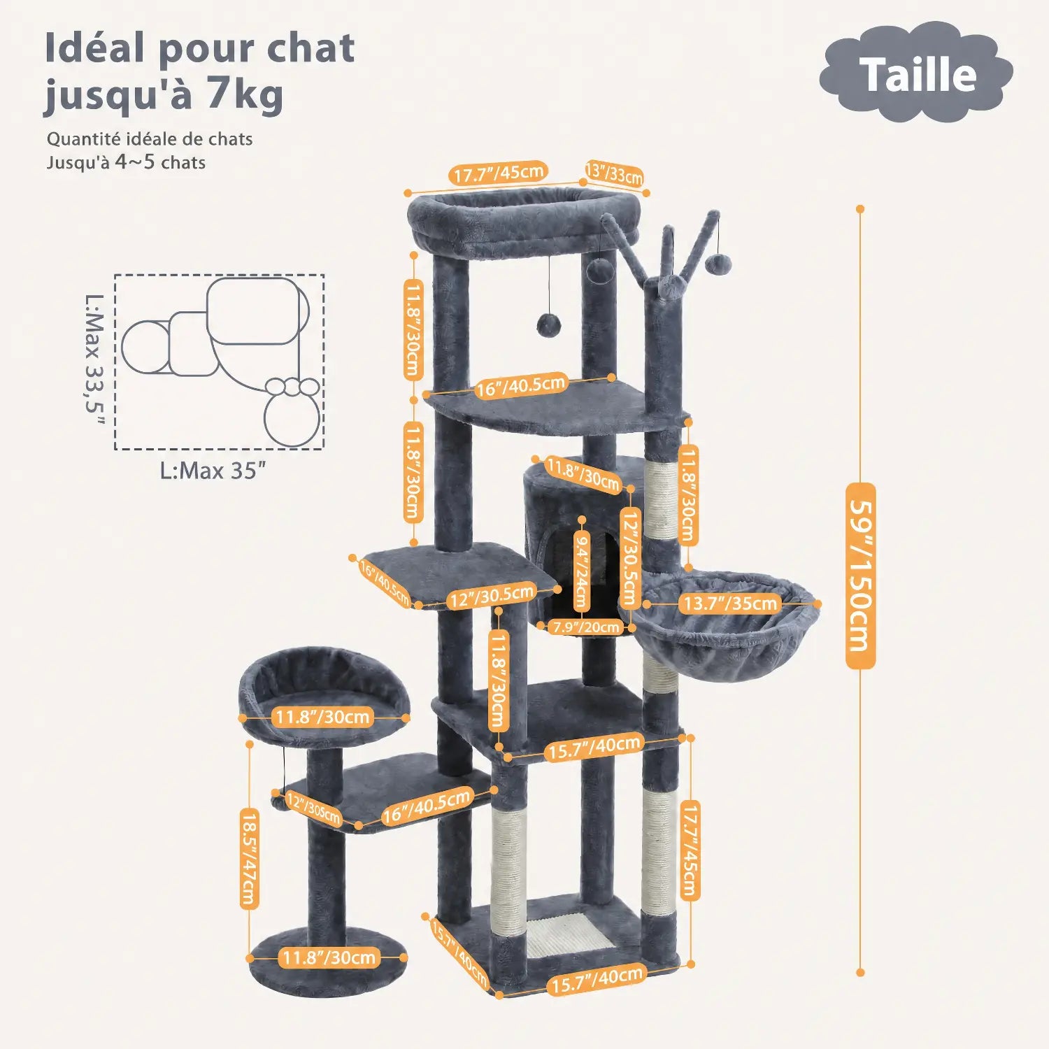 L'Oasis – Arbre à Chat Organique & Stabilité Maximale (150 cm)