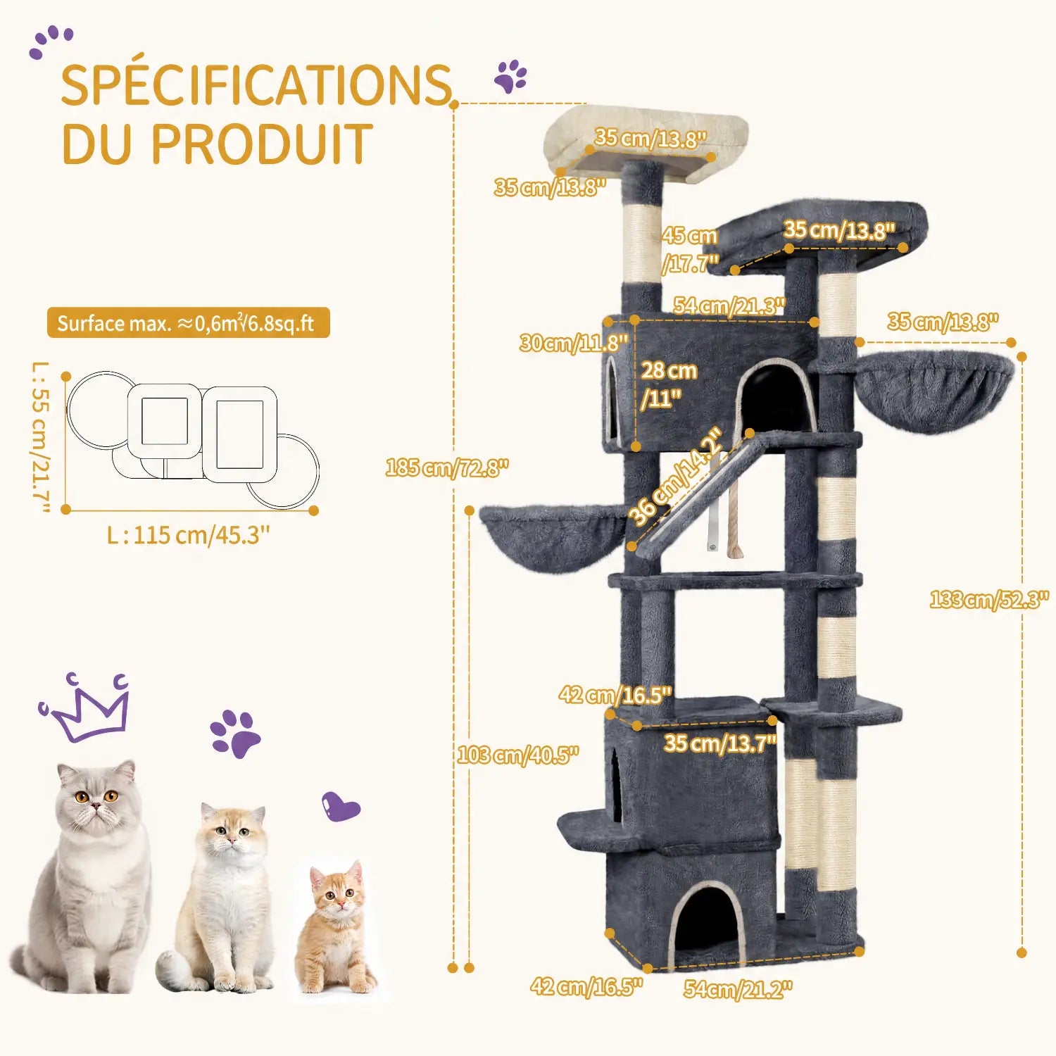 Le Colosse – Arbre à Chat Maine Coon & Stabilité Maximale (185 cm)