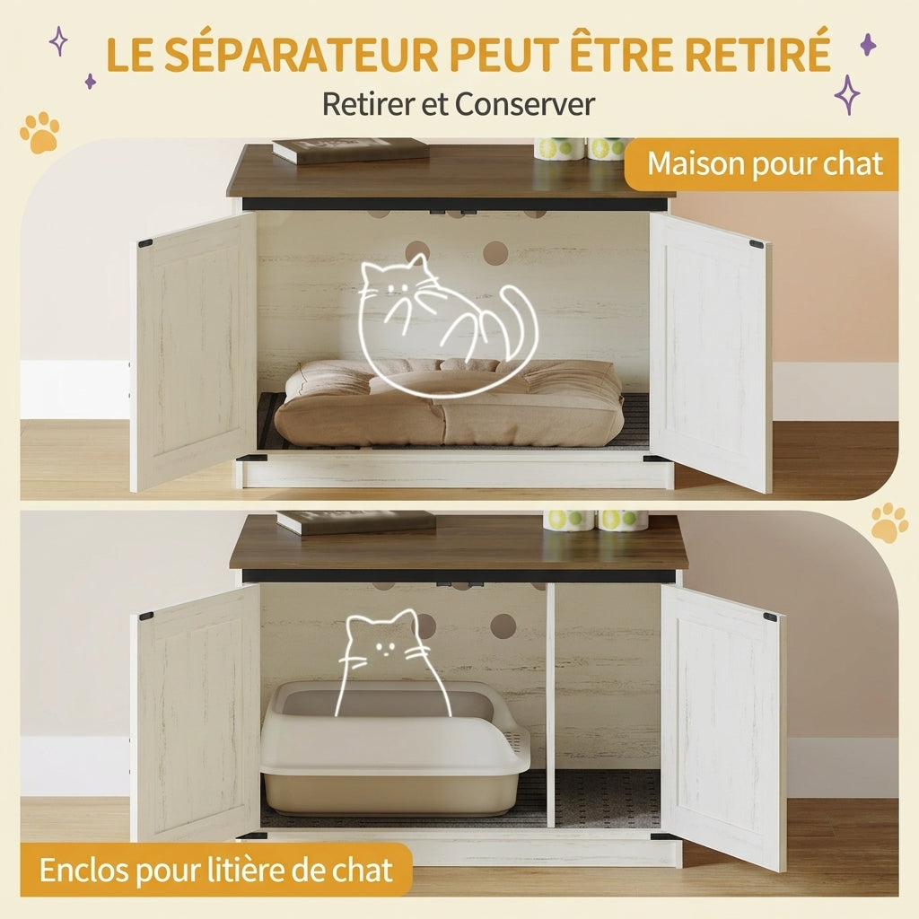 Meuble Cache-Litière 80 cm avec Cloison Amovible – La Grange