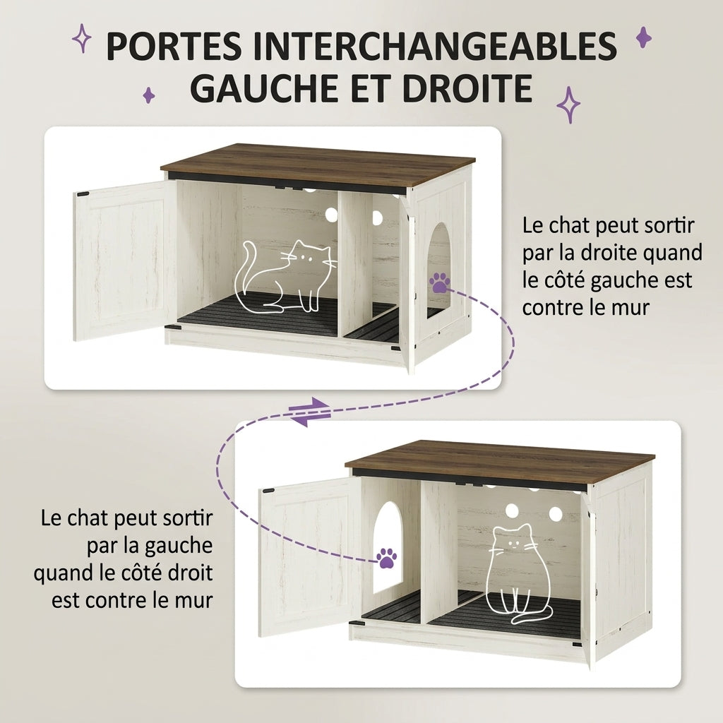 Meuble Cache-Litière 80 cm avec Cloison Amovible – La Grange