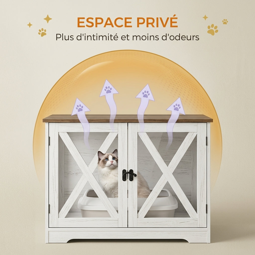 Meuble Cache-Litière 80 cm avec Cloison Amovible – La Grange