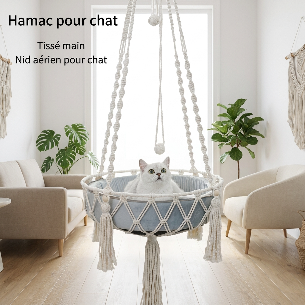 Le Cocon – Hamac Suspendu en Coton Naturel & Tissage Géométrique