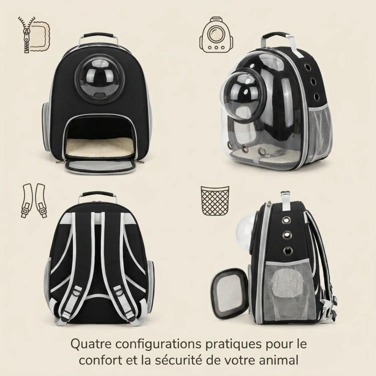 L’Explorateur Panoramique – Sac à Dos de Voyage Sécurisé pour Chat (Coque Protectrice)