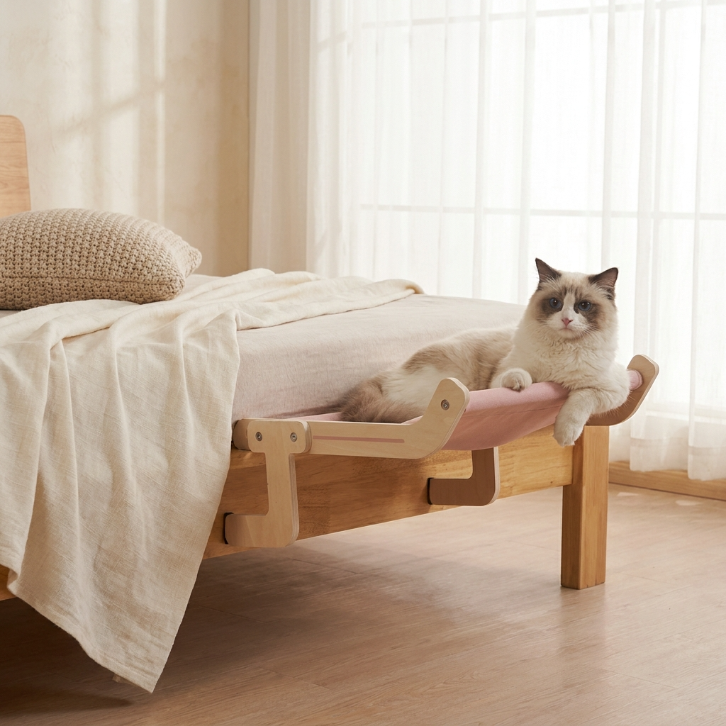 Le Solstice – Hamac de Fenêtre Architectural en Bois & Canevas de Coton