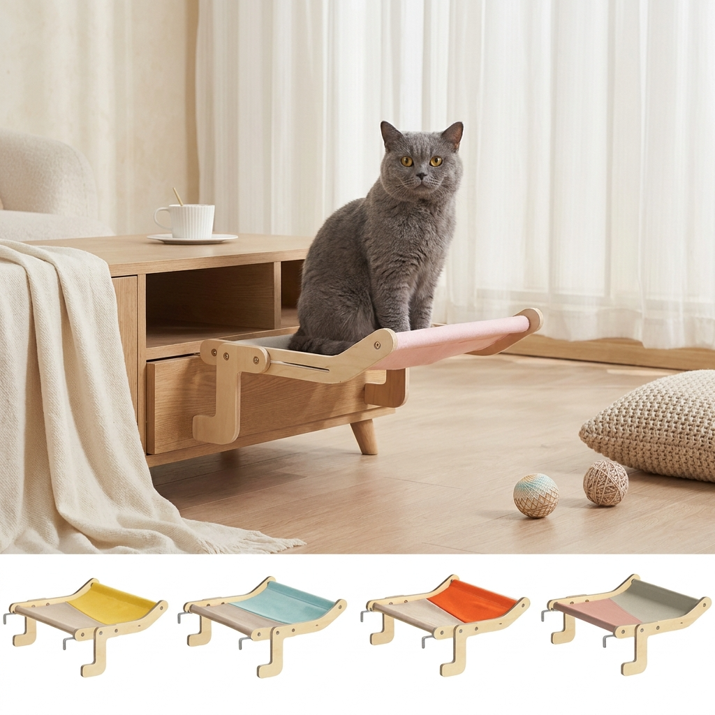 Le Solstice – Hamac de Fenêtre Architectural en Bois & Canevas de Coton