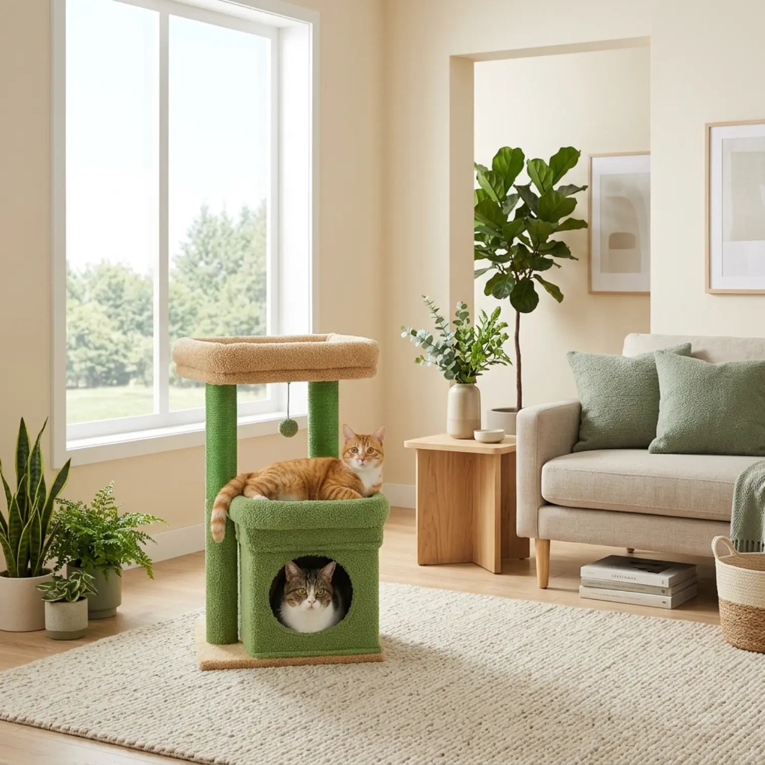 Le Refuge Douillet – Petit Arbre à Chat avec Niche Confort et Griffoirs en Sisal