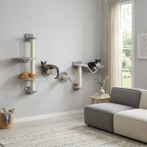 L'Ascension – Arbre à chat mural modulable en bois (Set de 4 modules)