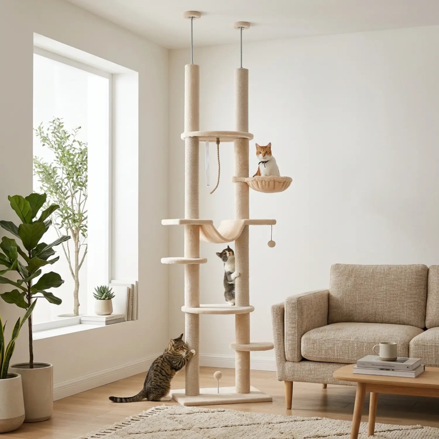 La Voie Lactée – Arbre à chat sol-plafond avec hamac suspendu (225 à 255 cm)