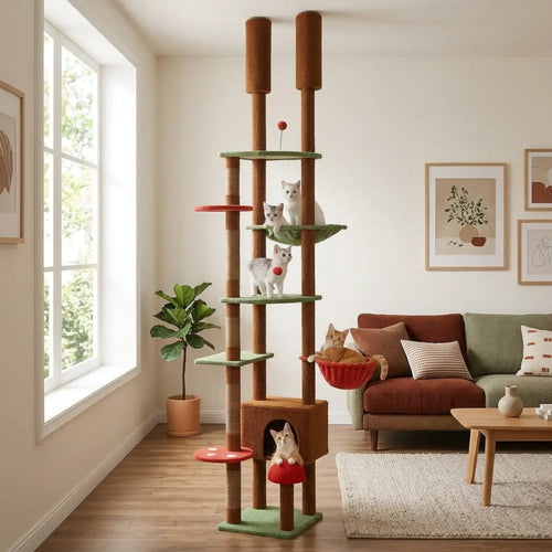L'Horizon Félin – Arbre à chat sol-plafond XXL avec double hamac (237 à 256 cm)