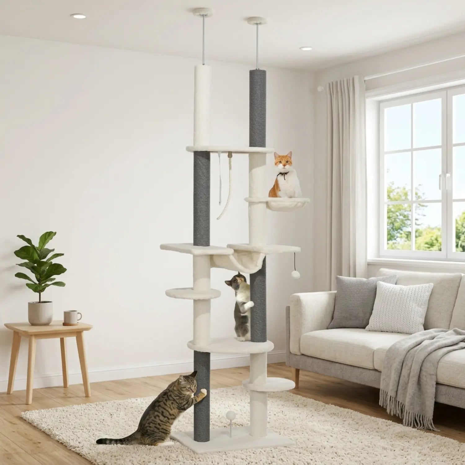 La Voie Lactée – Arbre à chat sol-plafond avec hamac suspendu (225 à 255 cm)