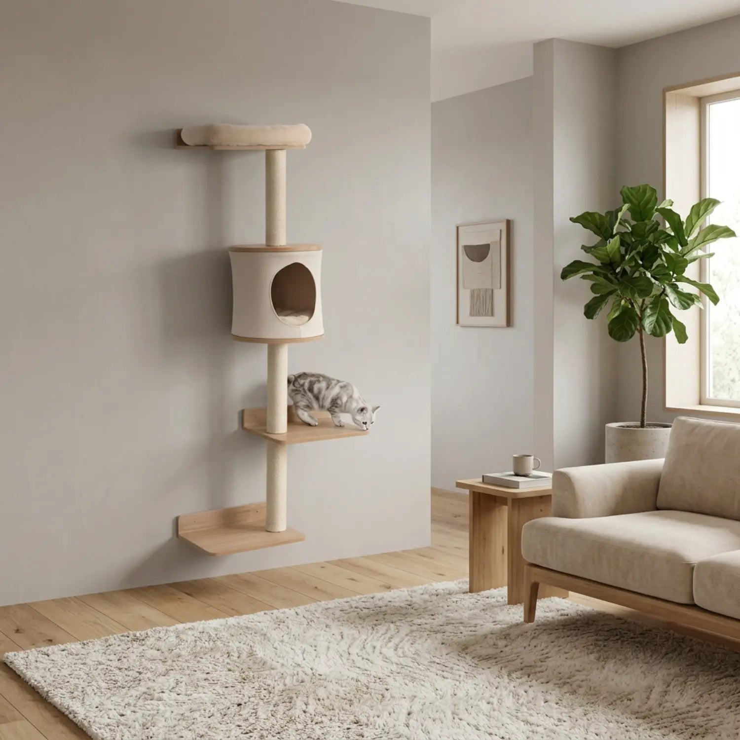 Le Refuge Suspendu – Arbre à chat design mural avec niche panoramique