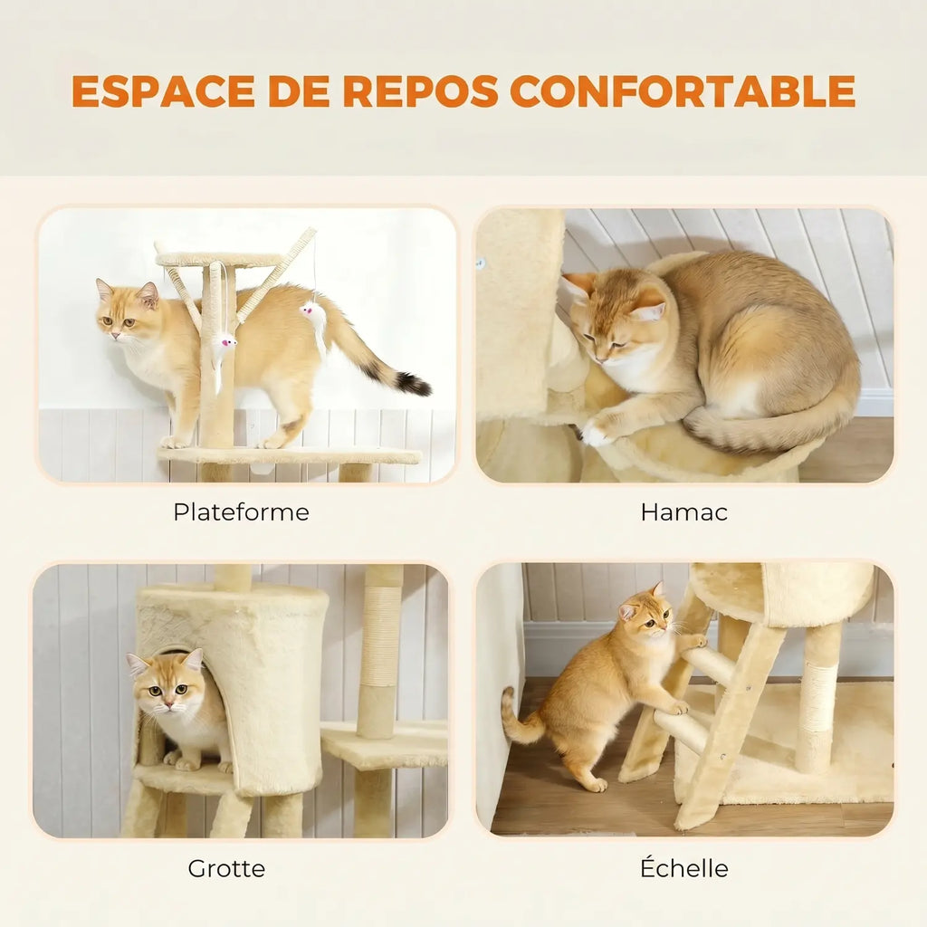 Le Château de Louna – Arbre à Chat XXL avec Niche, Hamac, Échelle et Plateformes Panoramiques