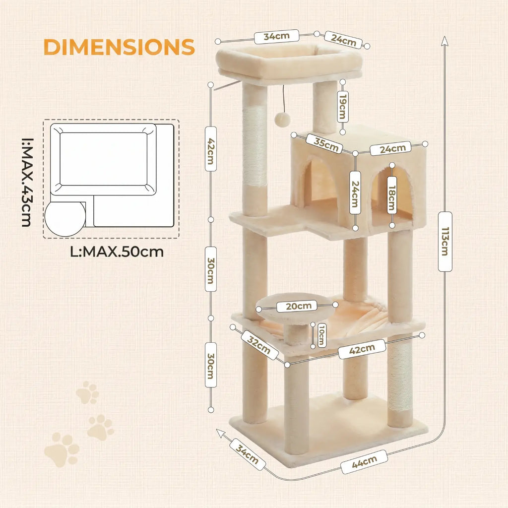 La Résidence de Gatsby – Arbre à Chat Maine Coon avec Niche, Hamac et Perchoir Panoramique (113 cm)