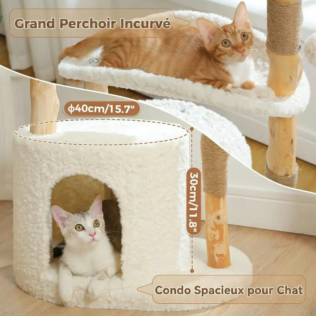 Le Nuage – Arbre à Chat Design en Bois Naturel & Rotin Tressé