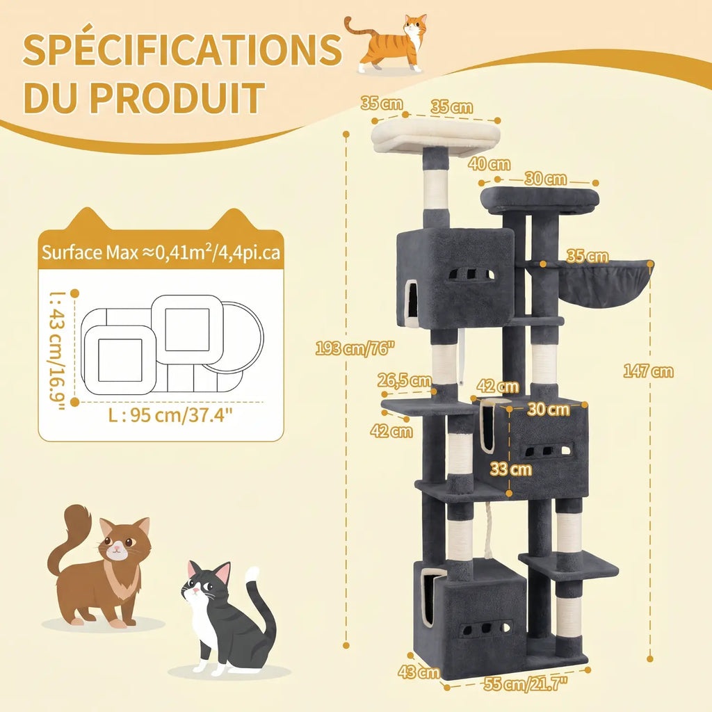 Le Zénith – Arbre à Chat Magistral & Confort Panoramique (193 cm)