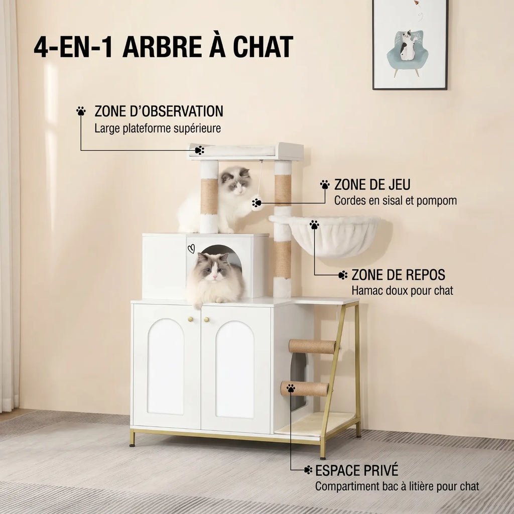 Le Refuge Signature – Meuble litière et arbre à chat design 2-en-1