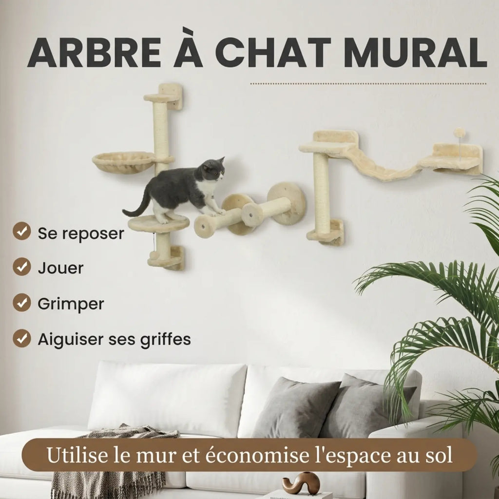 L'Ascension – Arbre à chat mural modulable en bois (Set de 4 modules)