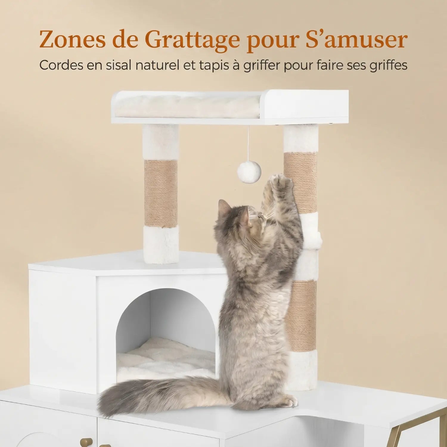 Le Refuge Signature – Meuble litière et arbre à chat design 2-en-1