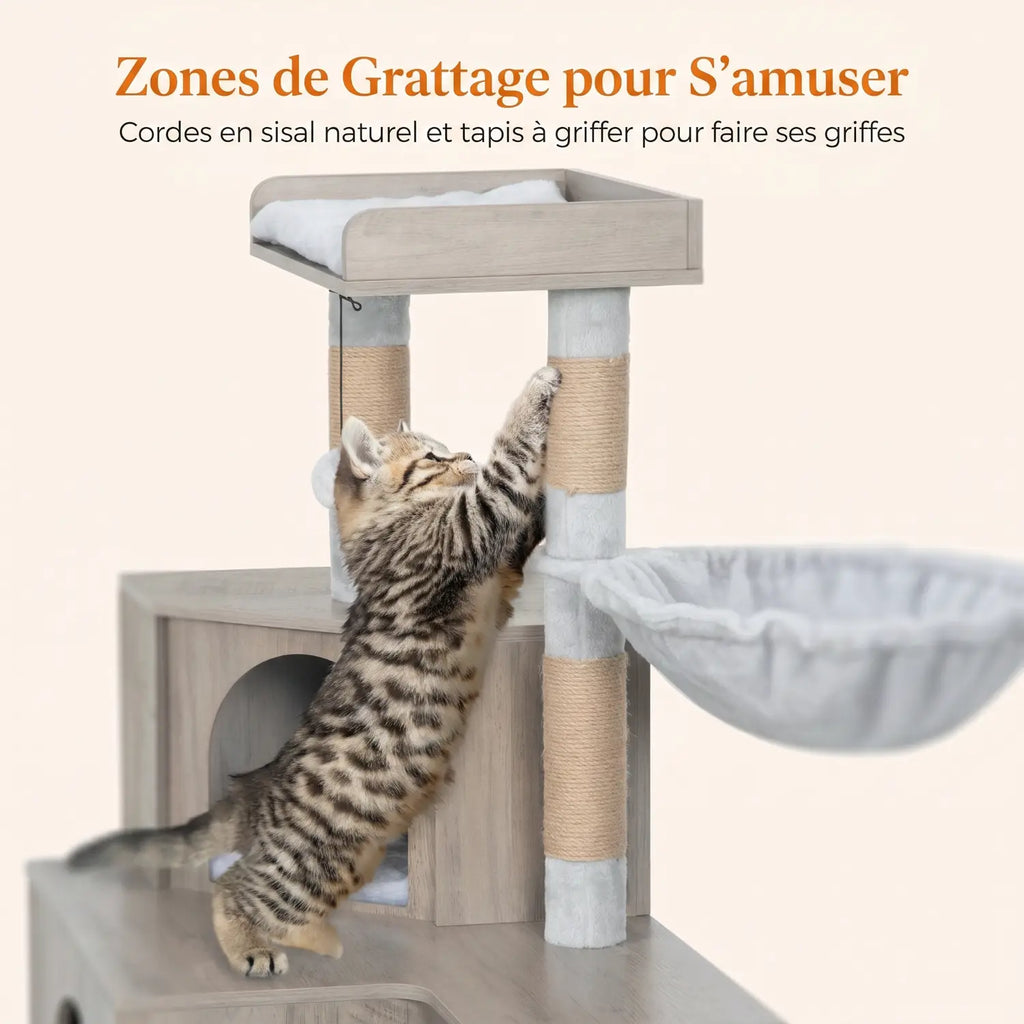 Le Refuge Signature – Meuble litière et arbre à chat design 2-en-1