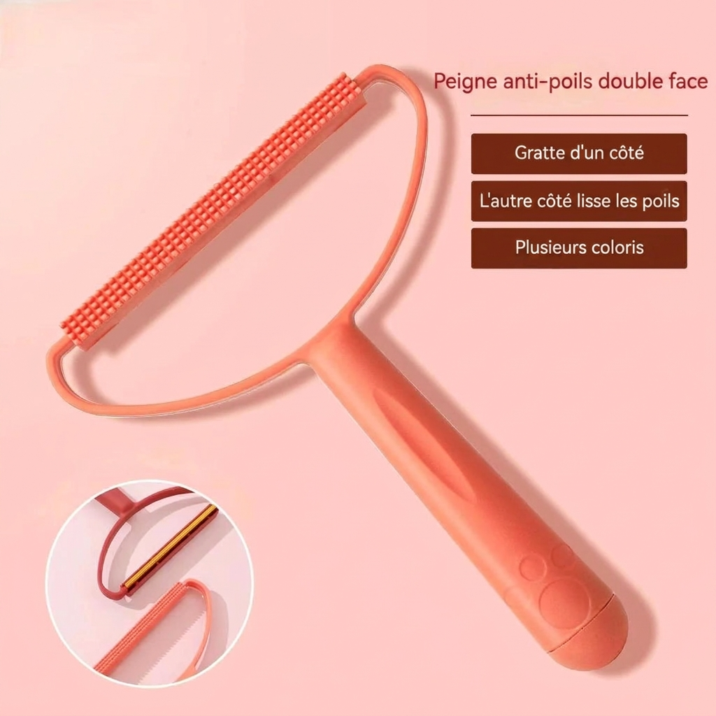 Brosse anti-poils de chat double face racloir textile 2-en-1 – vue 3