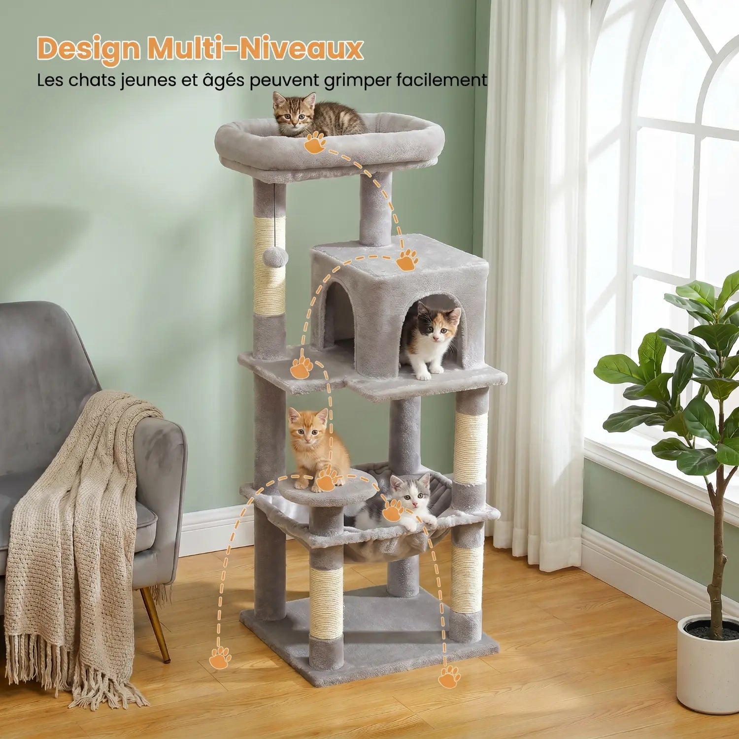 Le Pavillon de Moka – Petit Arbre à Chat avec Hamac, Niche et Perchoir Panoramique