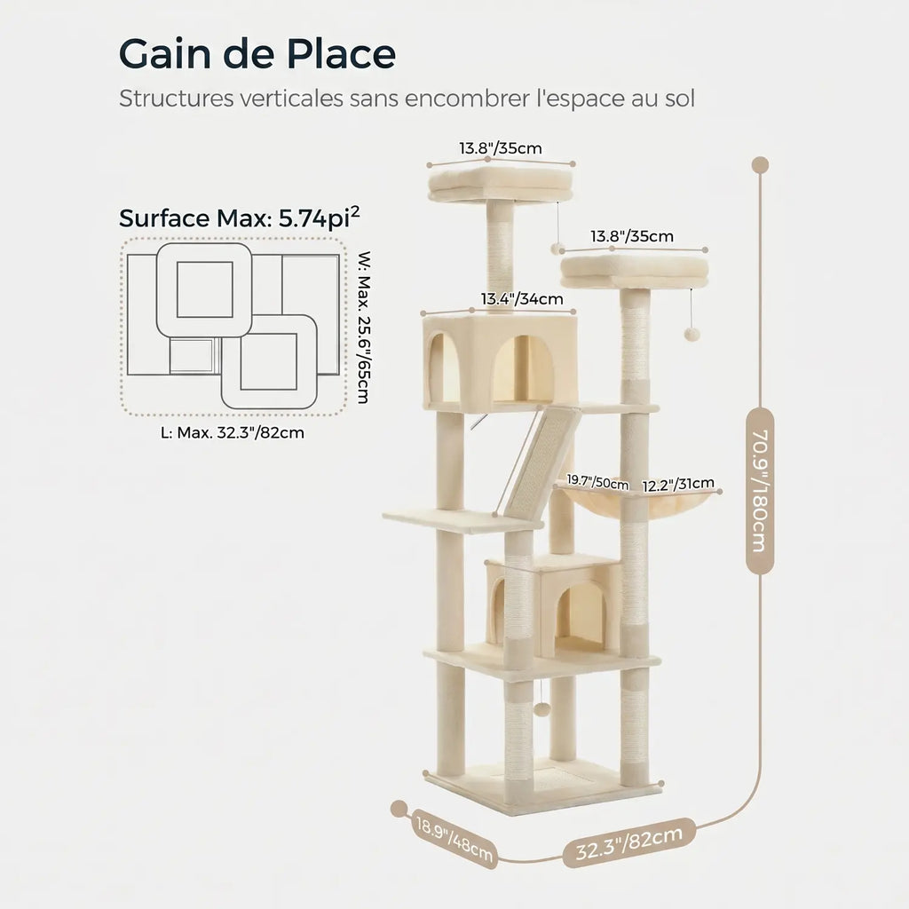 Le Duplex – Arbre à Chat XXL & Confort Lavable (180 cm)