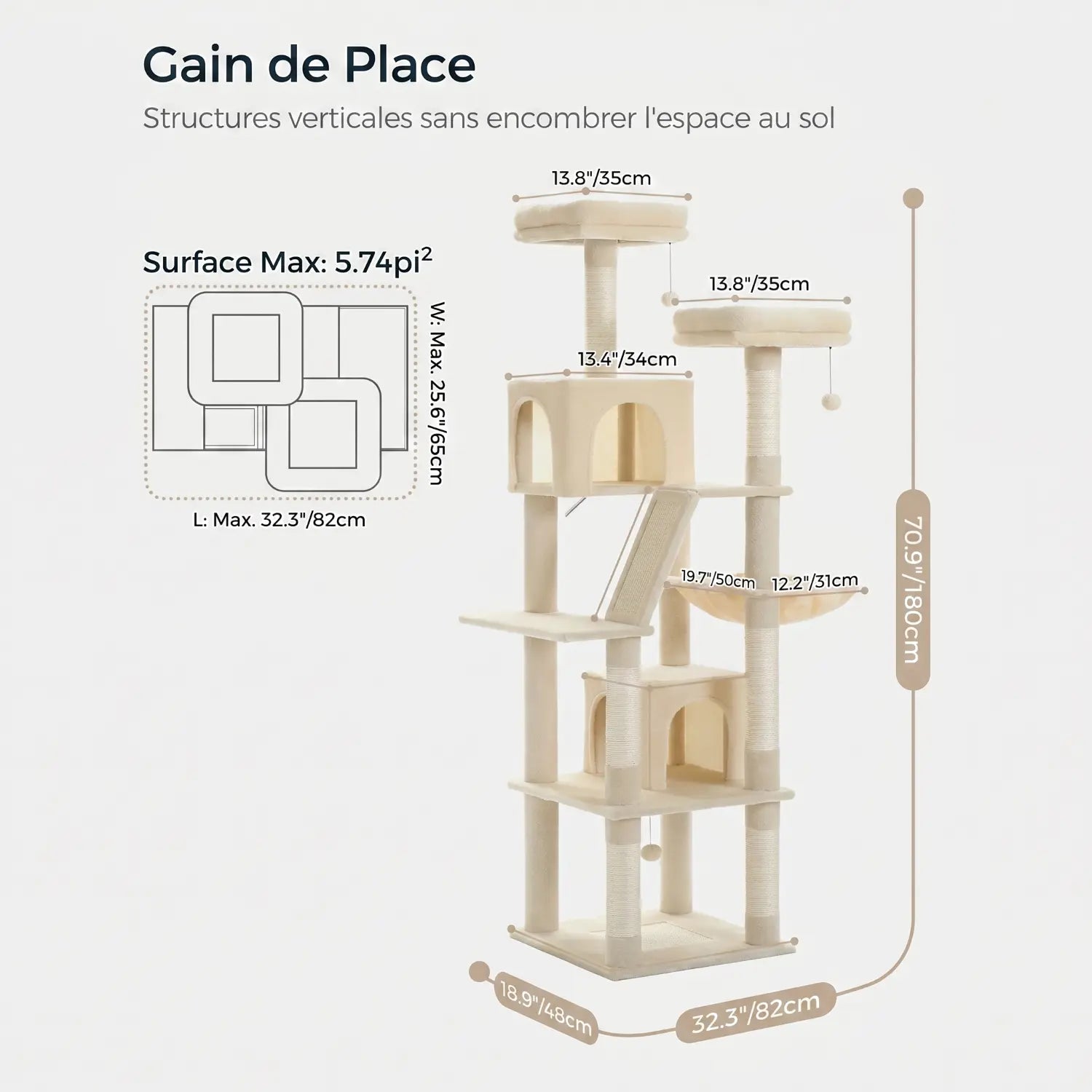 Le Duplex – Arbre à Chat XXL & Confort Lavable (180 cm)
