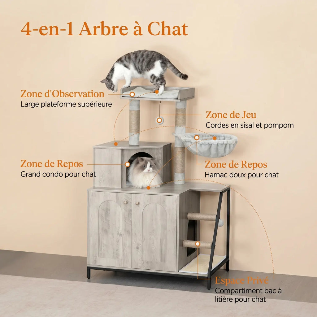 Le Refuge Signature – Meuble litière et arbre à chat design 2-en-1
