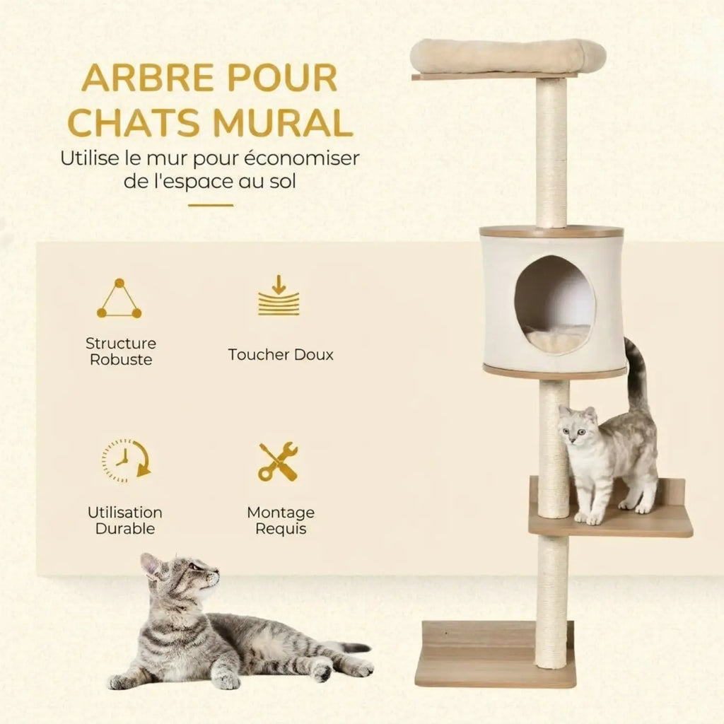 Le Refuge Suspendu – Arbre à chat design mural avec niche panoramique