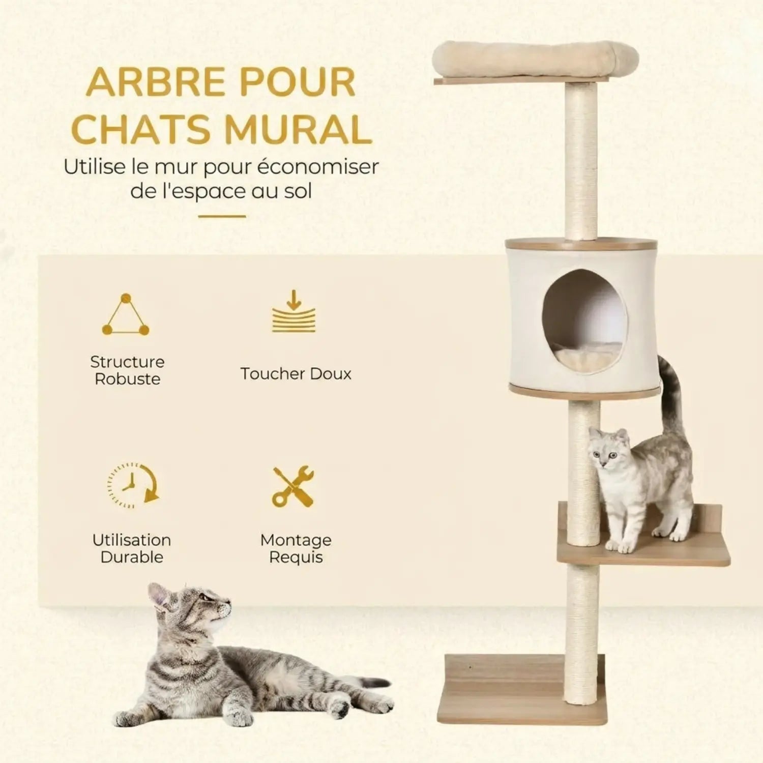 Le Refuge Suspendu – Arbre à chat design mural avec niche panoramique