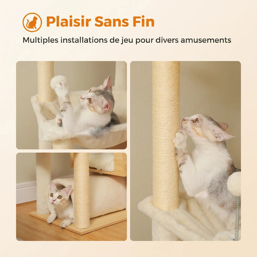 L'Horizon Félin – Arbre à chat sol-plafond XXL avec double hamac (237 à 256 cm)