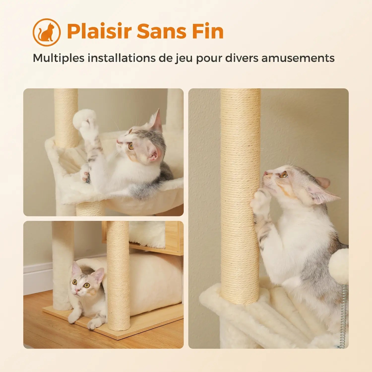 L'Horizon Félin – Arbre à chat sol-plafond XXL avec double hamac (237 à 256 cm)