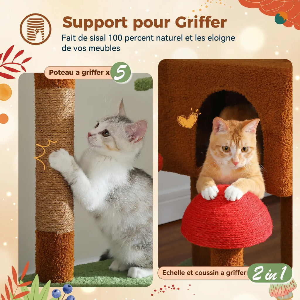 L'Oasis Verticale – Arbre à chat sol-plafond cactus avec hamac et niche (230 à 255 cm)