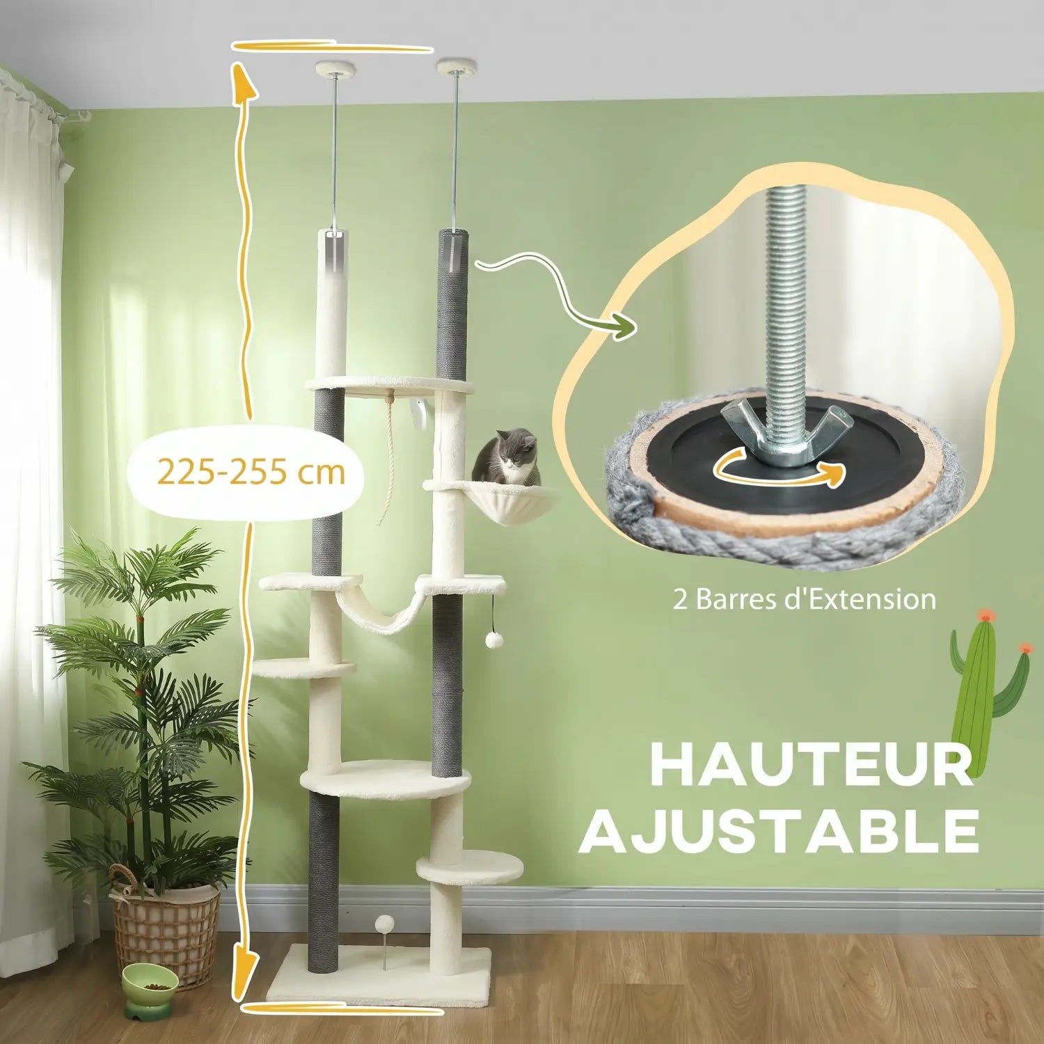 La Voie Lactée – Arbre à chat sol-plafond avec hamac suspendu (225 à 255 cm)