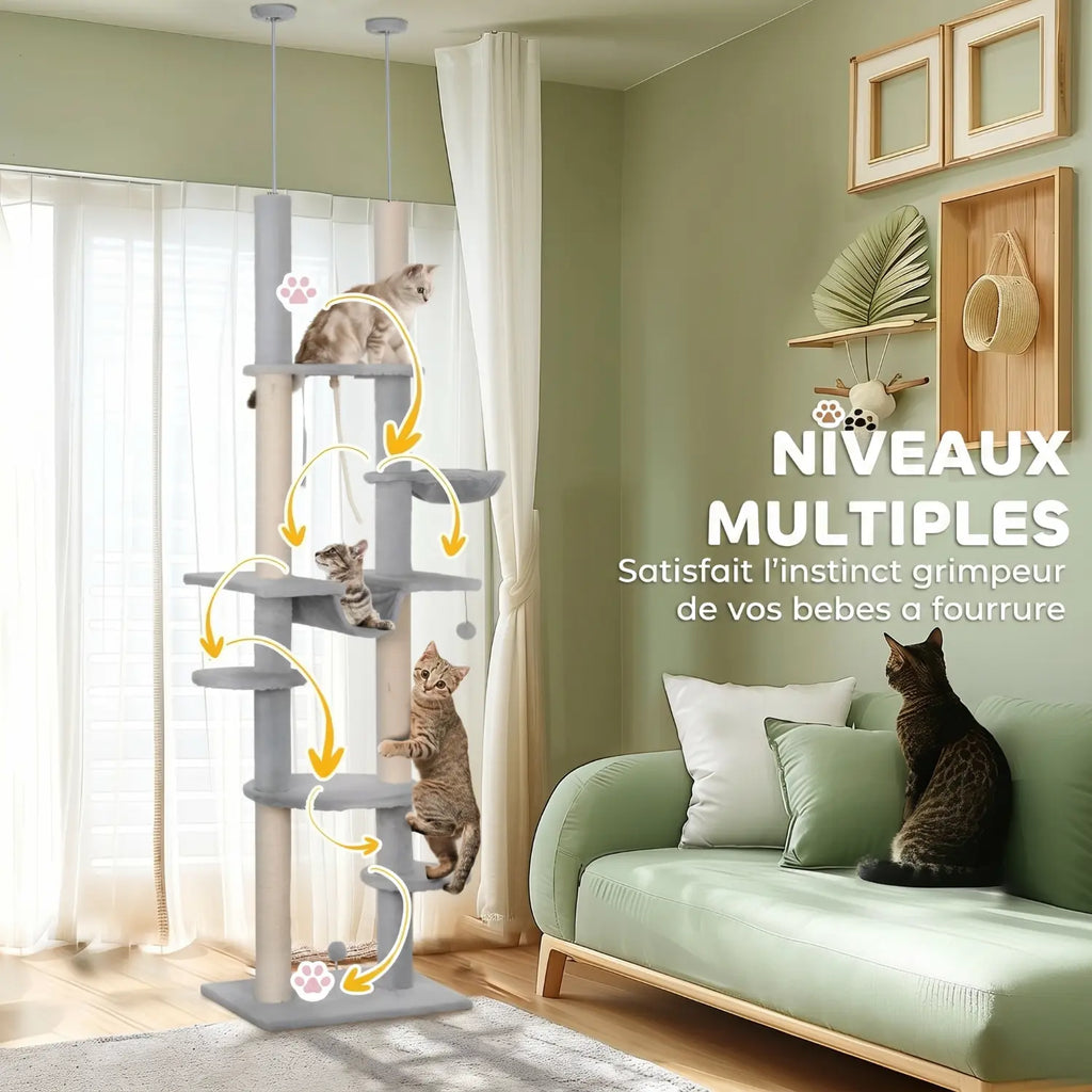 La Voie Lactée – Arbre à chat sol-plafond avec hamac suspendu (225 à 255 cm)