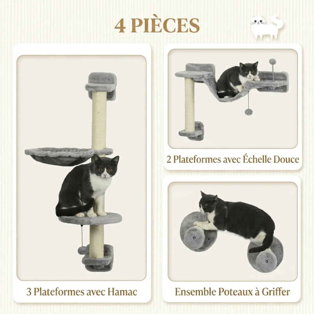 L'Ascension – Arbre à chat mural modulable en bois (Set de 4 modules)