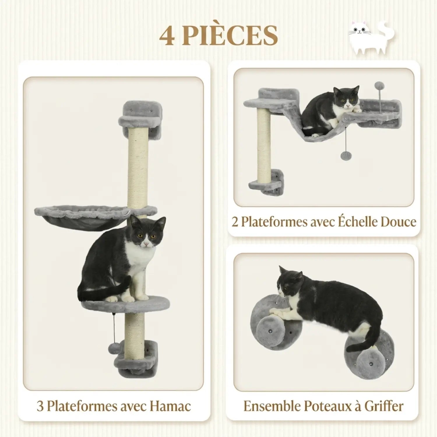 L'Ascension – Arbre à chat mural modulable en bois (Set de 4 modules)
